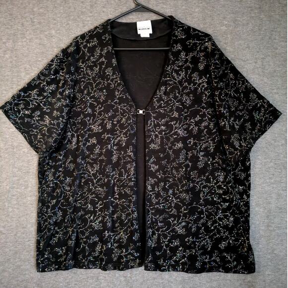Bentley Plus Black Silver Sparkle Front Clasp Open Short Sleeve Cardigan Size 2X - Picture 1 of 10